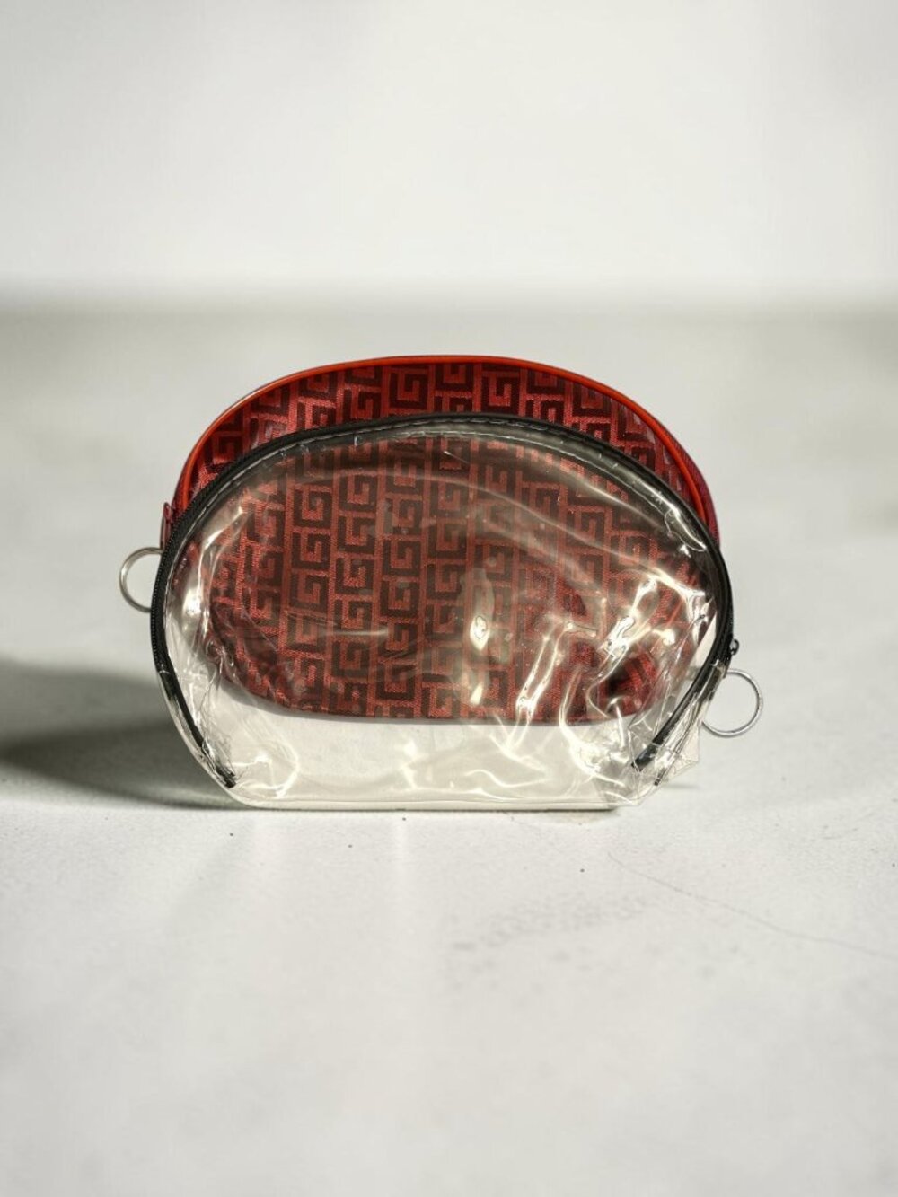 Red & Clear 2 Piece Large Vinyl Zipper Cosmetic Bag Set